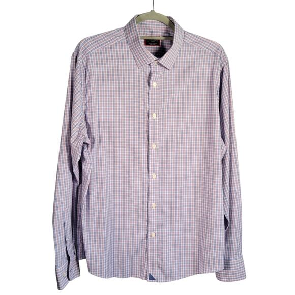 UNTUCKit Purple Blue Plaid Dress Shirt Men’s Large L Stretch Meyer 40098 - Picture 1 of 8